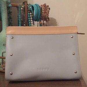 LOEWE Blue Gray Leather Studded Cosmetic Bag